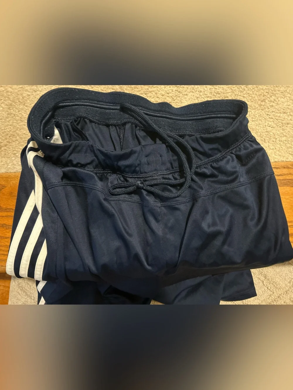 adidas Men's Navy Athletic Shorts with White Three Stripes